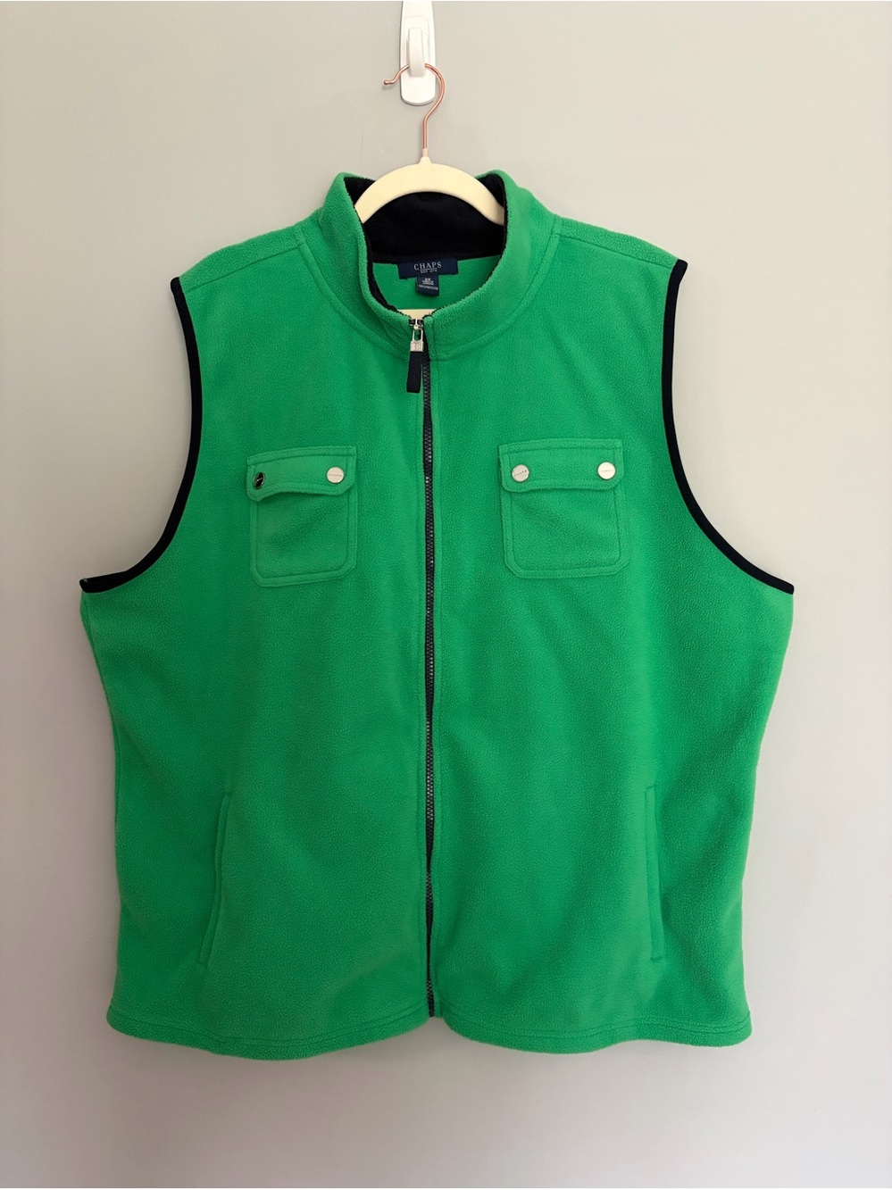 Vintage Chaps Fleece Vest Men’s 3X Green Navy Trim Full Zip Outdoors Coastal